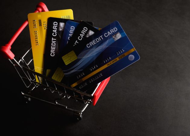 Credit card placed on the cart to pay for the product